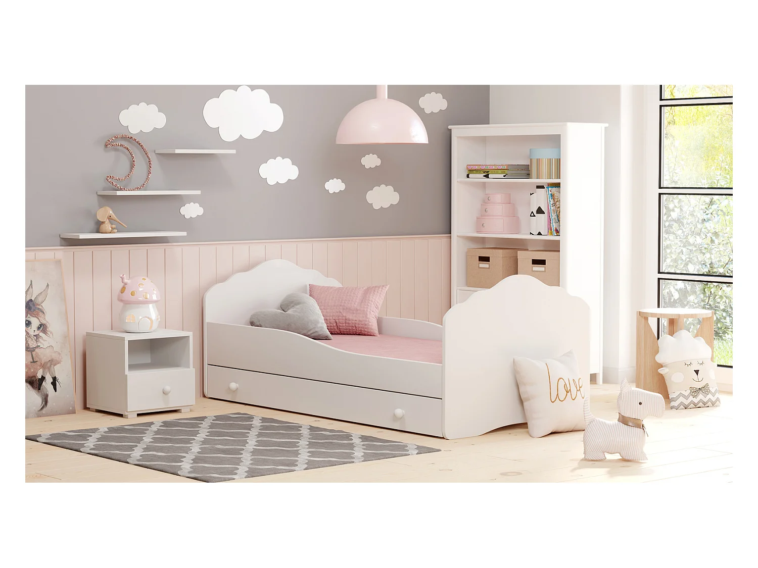 Cama Infantil Blanca 140x70 cm con Cajón y Laterales Perfilados – Incluye Colchón de Espuma, Estructura Completa 144x78x65 cm