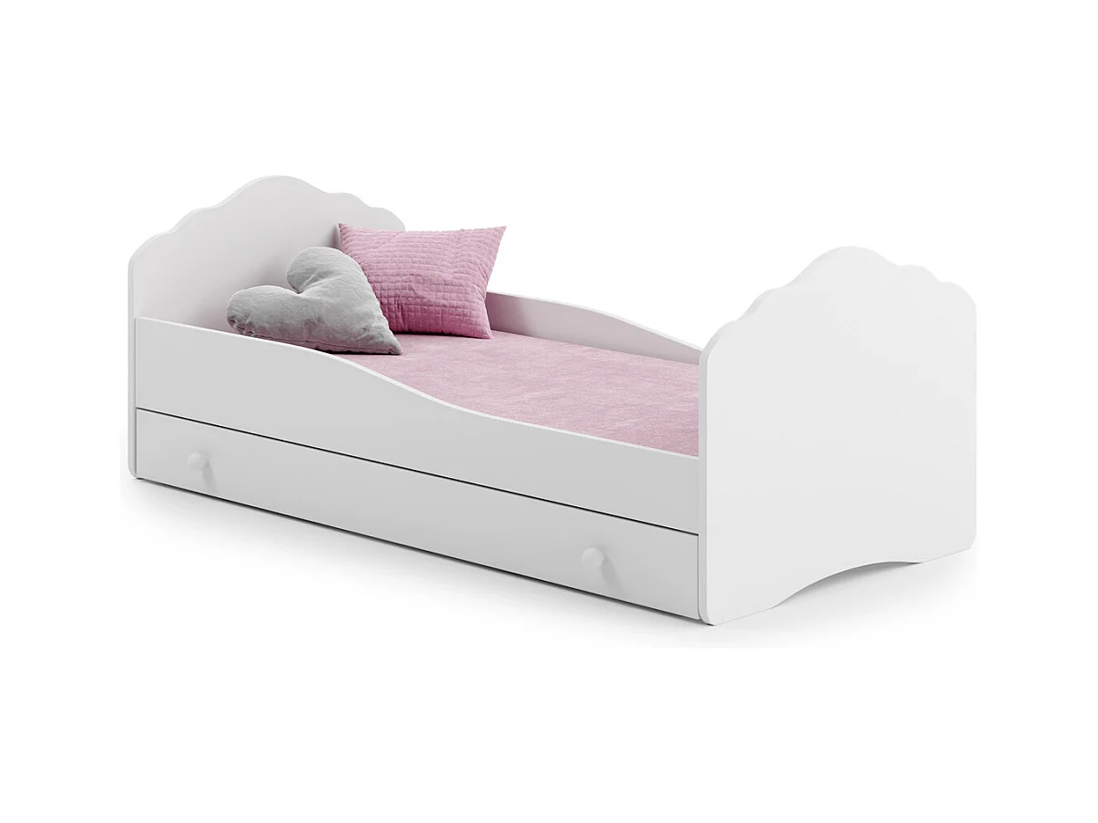 Cama Infantil Blanca 140x70 cm con Cajón y Laterales Perfilados – Incluye Colchón de Espuma, Estructura Completa 144x78x65 cm