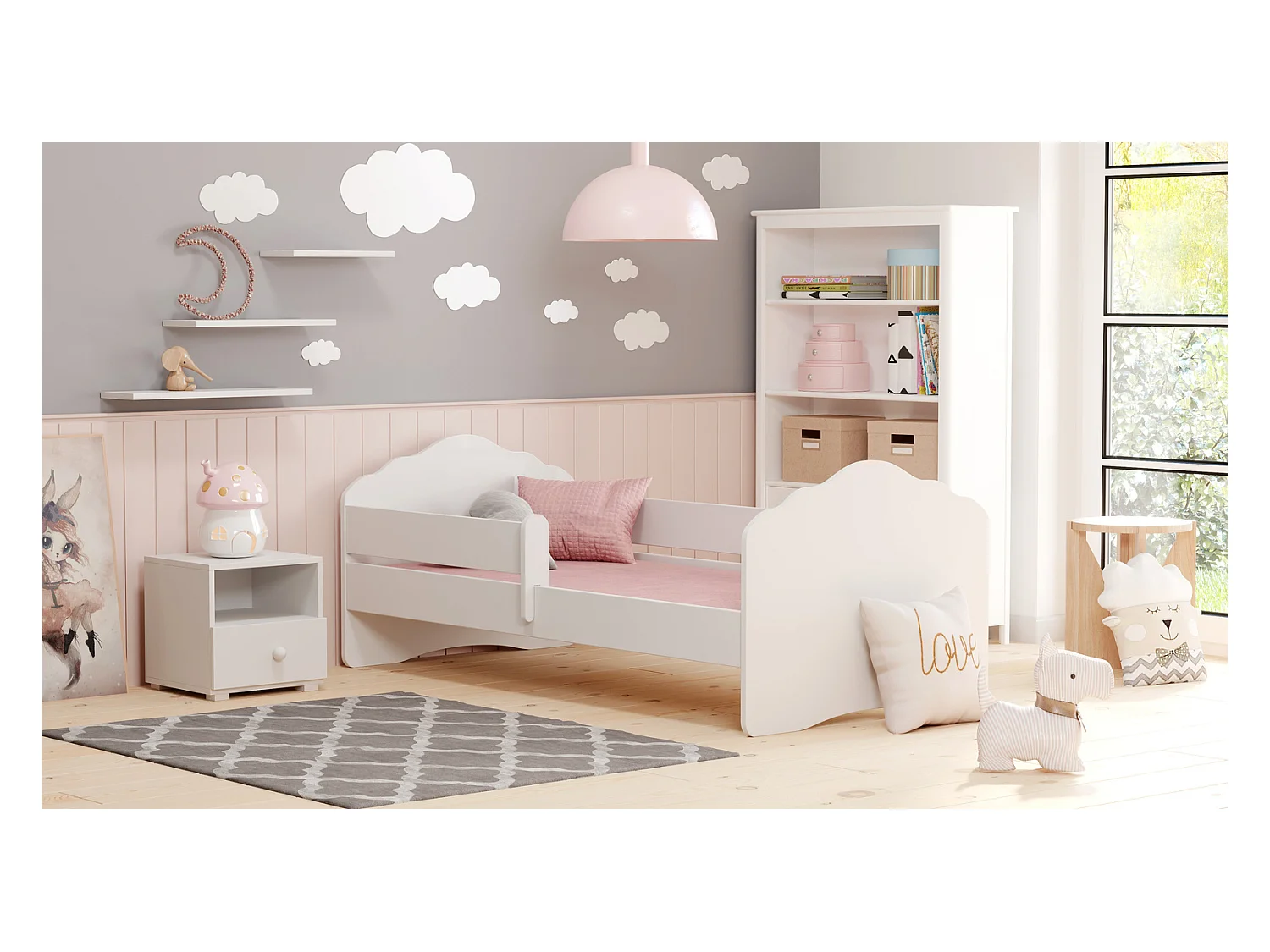 Cama Infantil Blanca 160x80 cm con Barandilla – Incluye Colchón de Espuma, Estructura Completa 164 cm x 84 cm x 63 cm, Diseño Seguro y Funcional