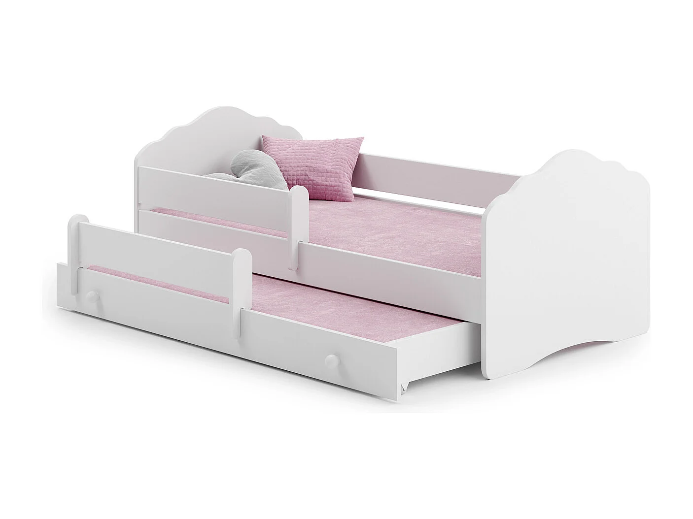 Cama Doble Infantil Blanca 160x80 cm con Barandilla – Cama Inferior 145x80 cm, Incluye 2 Colchones de Espuma y Estructura Completa, Diseño Seguro