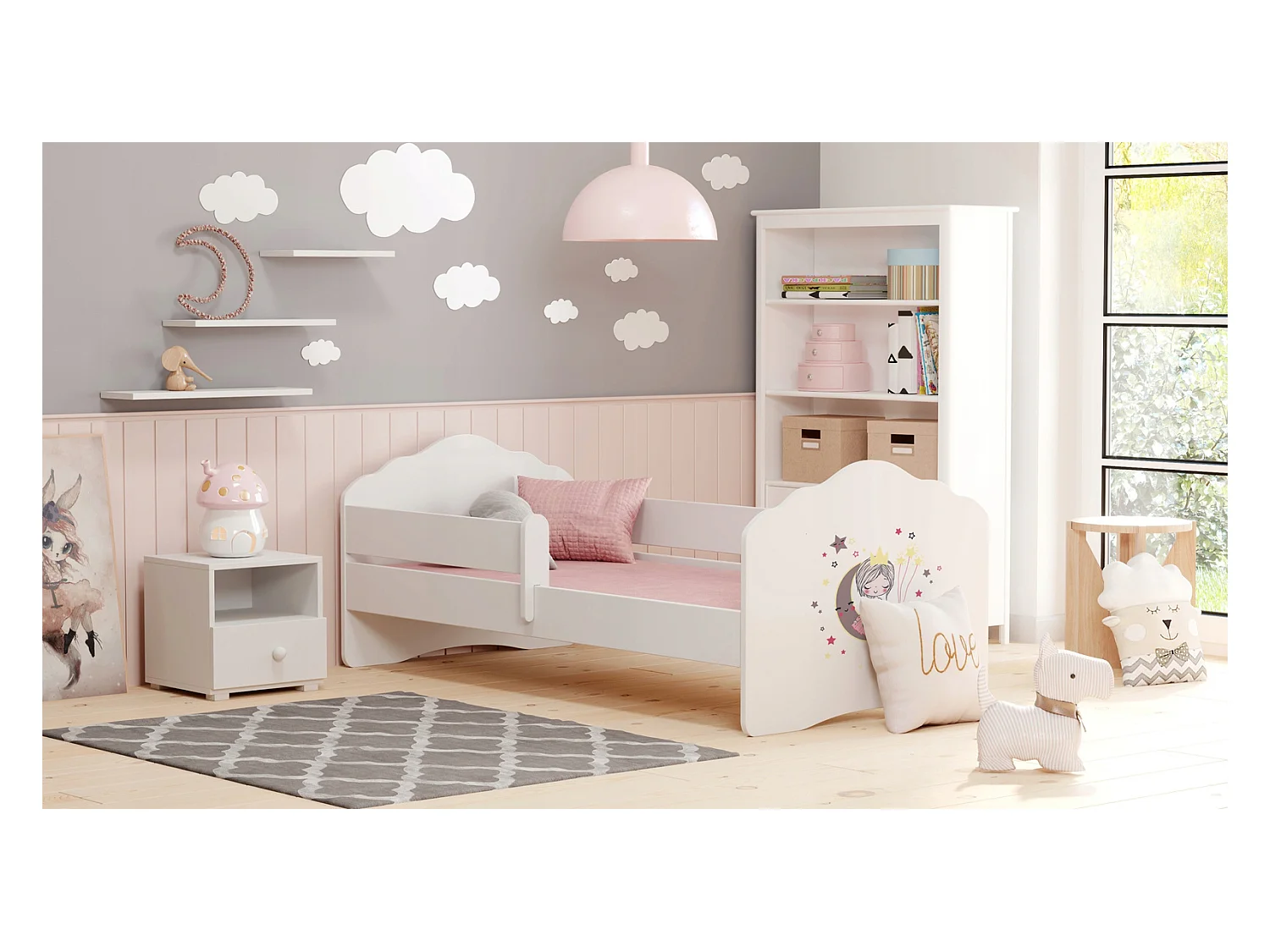 Cama Infantil Blanca 140x70 cm Dibujo Princesa Durmiente con Barandilla – Incluye Colchón de Espuma, Estructura Completa 144x78x65 cm, Diseño Seguro