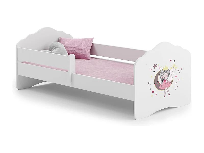 Cama Infantil Blanca 140x70 cm Dibujo Princesa Durmiente con Barandilla – Incluye Colchón de Espuma, Estructura Completa 144x78x65 cm, Diseño Seguro