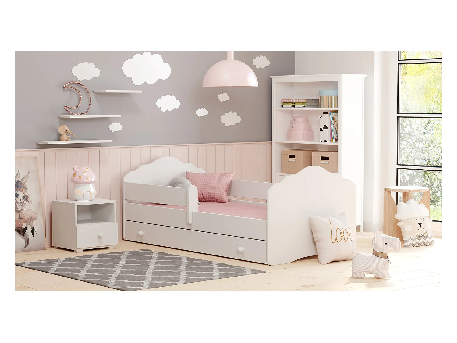 Cama Infantil Blanca 160x80 cm con Cajón y Barandilla – Incluye Colchón de Espuma, Estructura Completa 164x88x63 cm, Diseño Seguro y Compacto