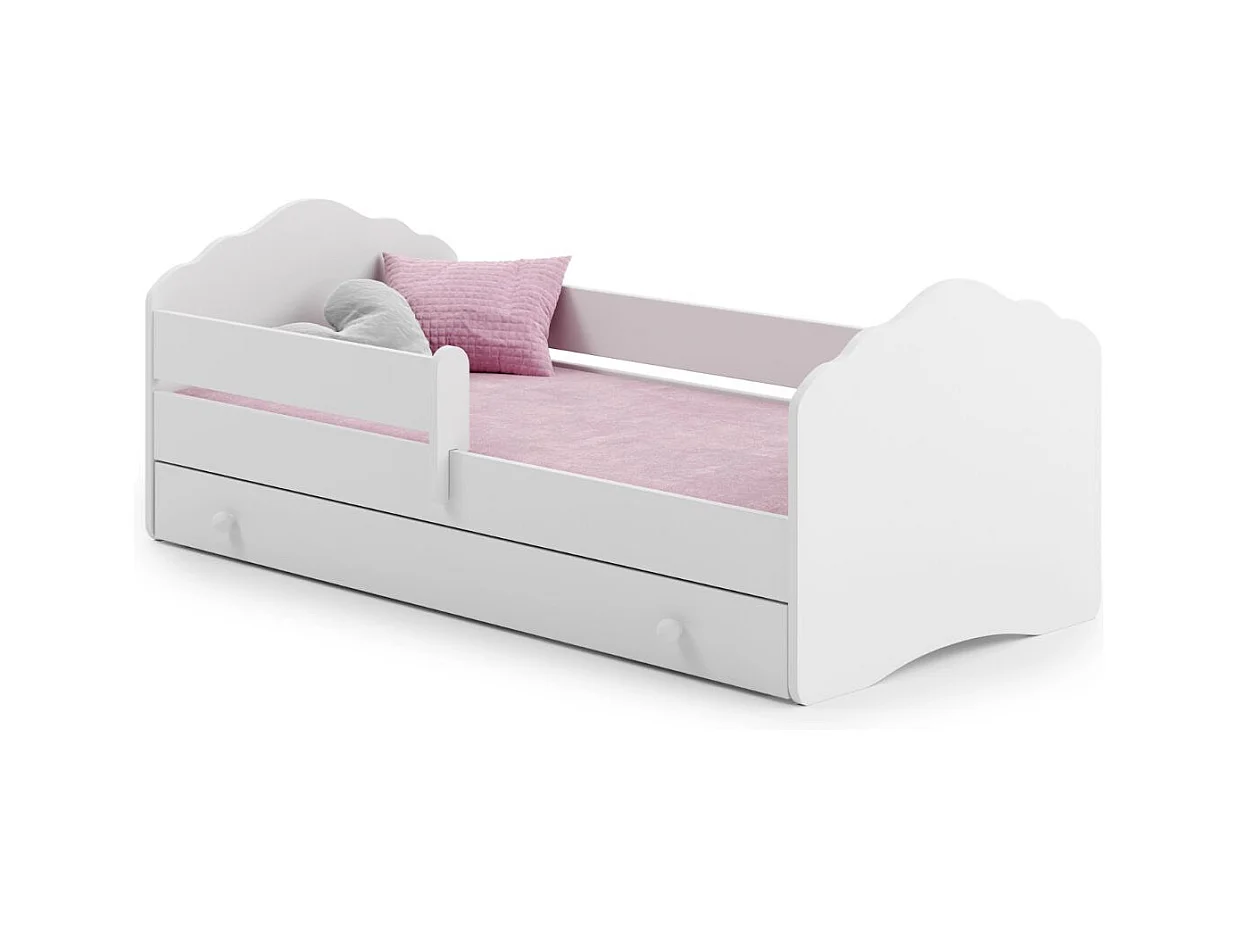 Cama Infantil Blanca 160x80 cm con Cajón y Barandilla – Incluye Colchón de Espuma, Estructura Completa 164x88x63 cm, Diseño Seguro y Compacto