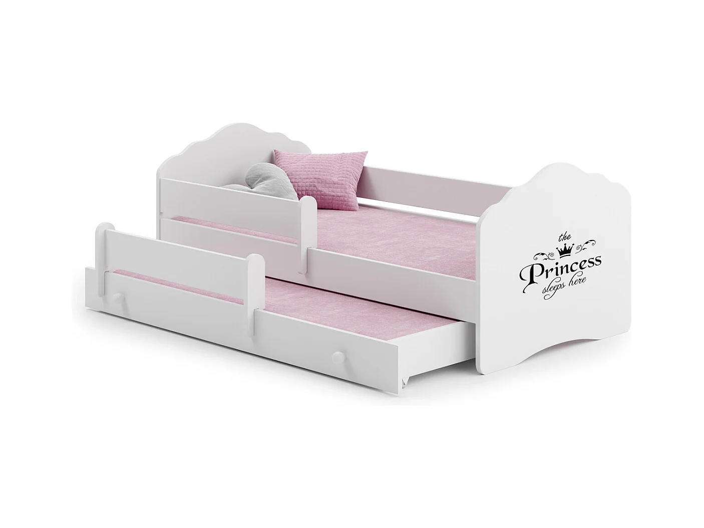 Cama Doble Infantil Blanca 160x80 cm Dibujo Princesa con Barandilla – Cama Inferior 145x80 cm, Incluye 2 Colchones de Espuma y Estructura Completa