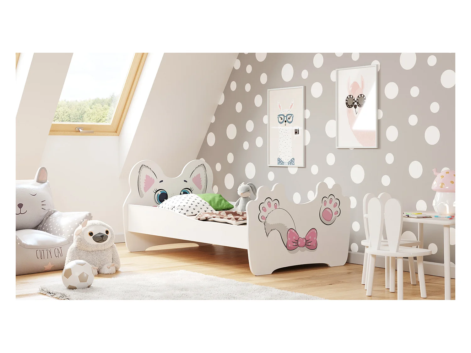 Cama Infantil Gato Rosa 160x80 cm – Incluye Estructura, Base y Colchón de Espuma