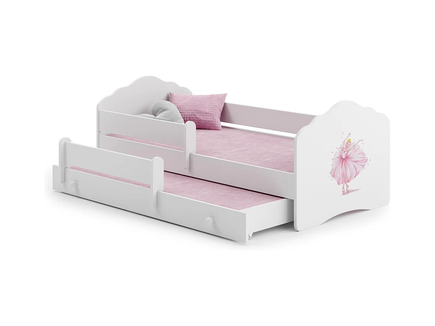 Cama Doble Infantil Blanca 160x80 cm Dibujo Princesa con Corona con Barandilla – Cama Inferior 145x80 cm, Incluye 2 Colchones de Espuma