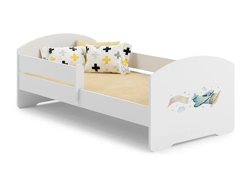 Cama Infantil Blanca 160x80 cm Dibujo con Barandilla – Incluye Colchón de Espuma y Estructura Completa, Dimensiones 164x88x63 cm