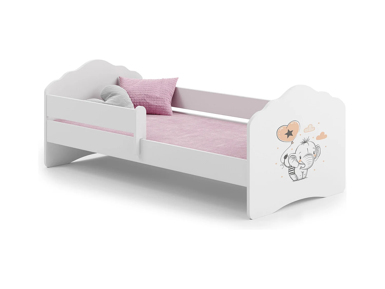 Cama Infantil Blanca 160x80 cm Dibujo Elefante – Incluye Colchón de Espuma, Estructura Completa 164 cm x 84 cm x 63 cm, Diseño Seguro y Funcional