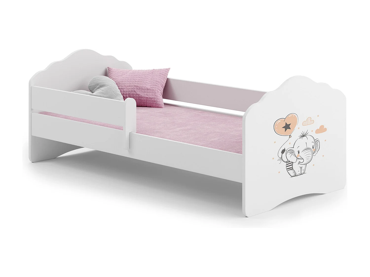 Cama Infantil Blanca 160x80 cm Dibujo Elefante – Incluye Colchón de Espuma, Estructura Completa 164 cm x 84 cm x 63 cm, Diseño Seguro y Funcional