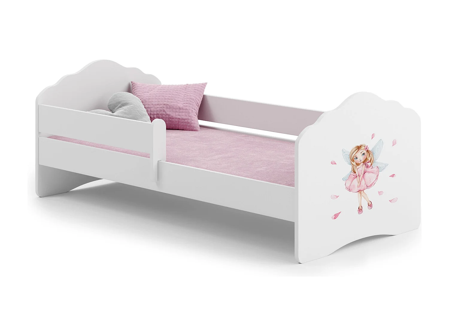 Cama Infantil Blanca 160x80 cm Dibujo Hada con Barandilla – Incluye Colchón de Espuma, Estructura Completa 164 cm x 84 cm x 63 cm, Diseño Seguro