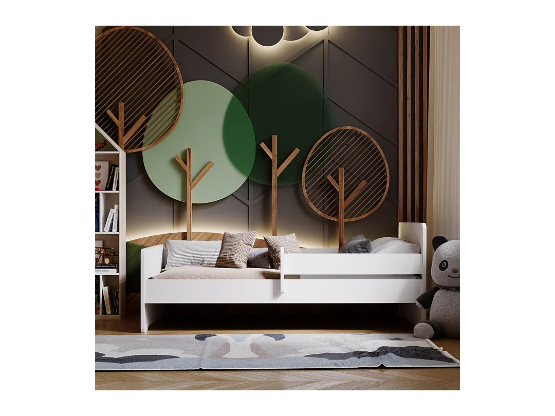 Cama Infantil Blanca 160x80 cm con Barandilla – Incluye Colchón de Espuma, Estructura Completa y Protección Lateral, Dimensiones 164x84,5x63 cm