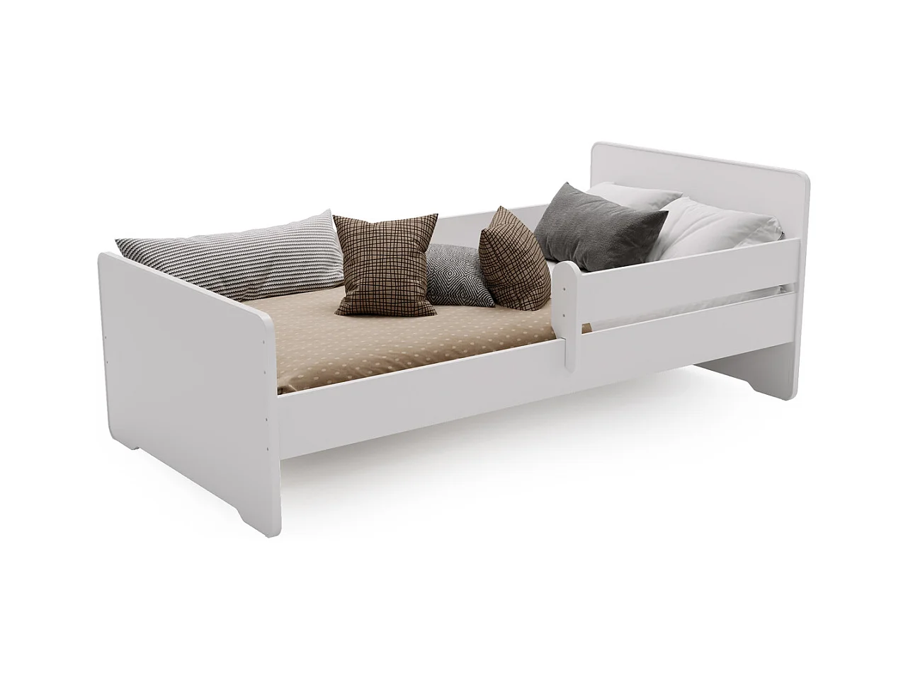 Cama Infantil Blanca 160x80 cm con Barandilla – Incluye Colchón de Espuma, Estructura Completa y Protección Lateral, Dimensiones 164x84,5x63 cm