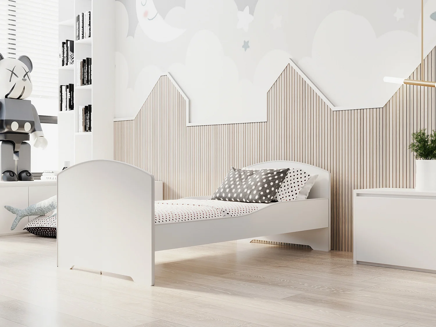 Cama Infantil Blanca Moderna 140x70 cm – Incluye Colchón de Espuma y Estructura Completa, Dimensiones 144x78x58 cm, Diseño Seguro y Funcional