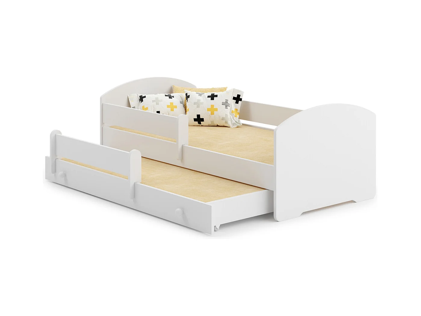 Cama Doble Infantil Blanca Con Barandillas 160x80 cm con Cama Inferior 145x80 cm – Incluye 2 Colchones y Estructuras, Diseño Compacto y Funcional