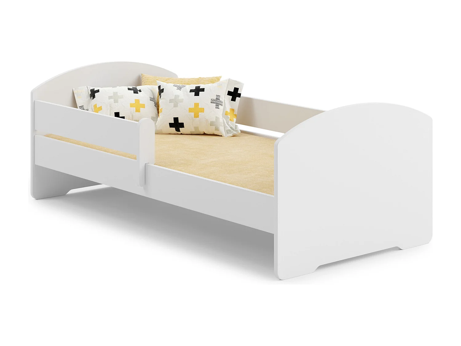 Cama Infantil Blanca 140x70 cm Moderno con Barandilla – Incluye Colchón de Espuma y Estructura Completa, Dimensiones 144 cm x77 cm x56 cm