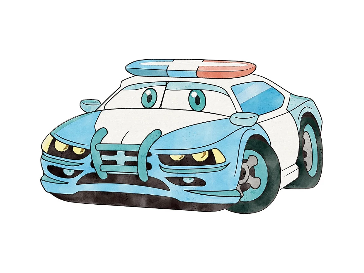 Cama Infantil Blanca 140x70 cm Dibujo Policía con Barandilla – Incluye Colchón de Espuma y Estructura Completa, Dimen: 144 cm x77 cm x56 cm