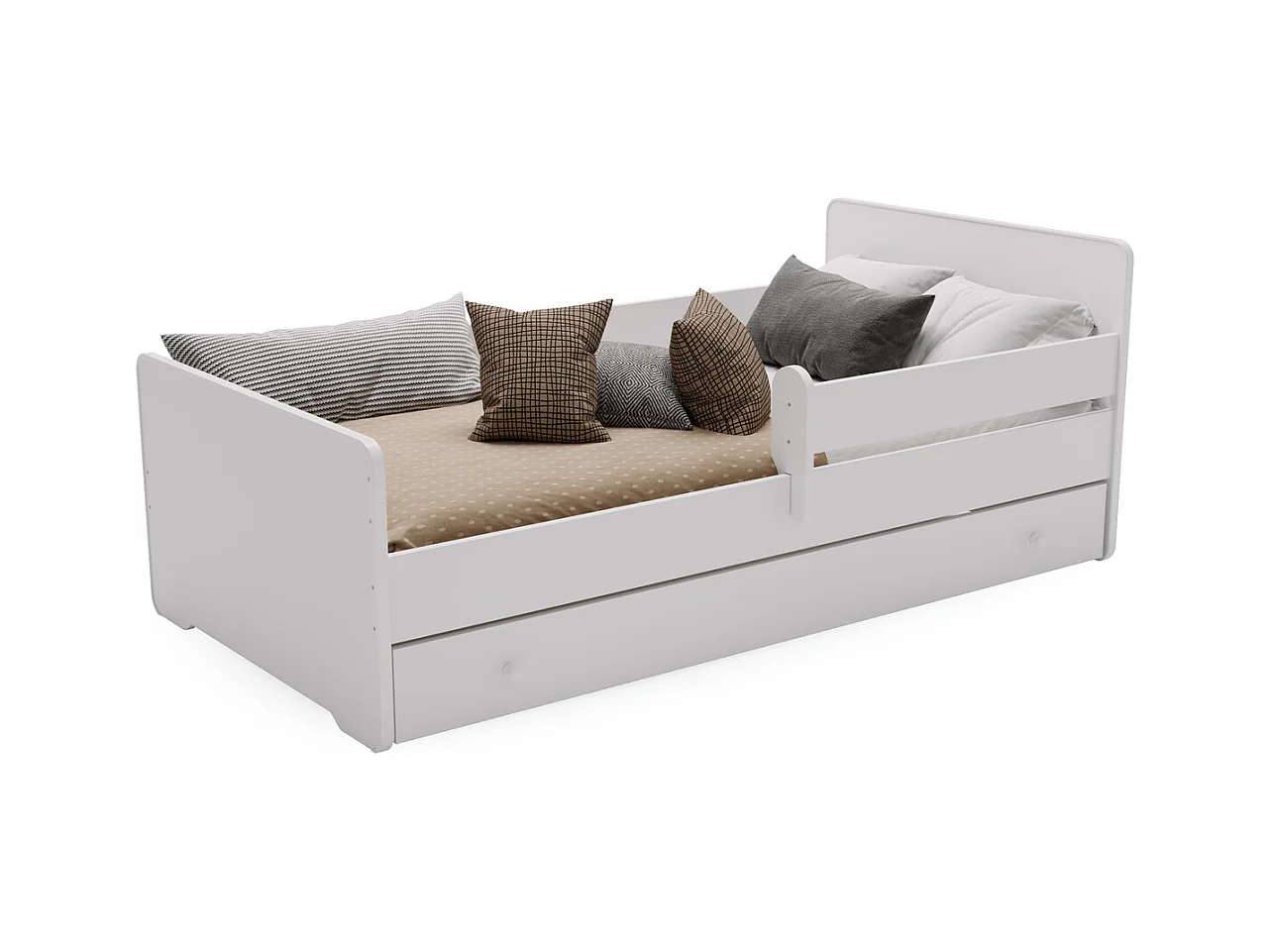 Cama Infantil Blanca 160x80 cm con Cajón y Barandilla – Incluye Colchón de Espuma 7 cm con Funda, Estructura Completa 164 cm x 84,5 cm x 63 cm