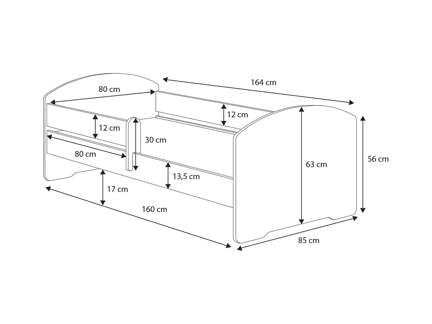 Cama Infantil Blanca 160x80 cm con Cajón y Barandilla – Incluye Colchón de Espuma 7 cm con Funda, Estructura Completa 164 cm x 84,5 cm x 63 cm