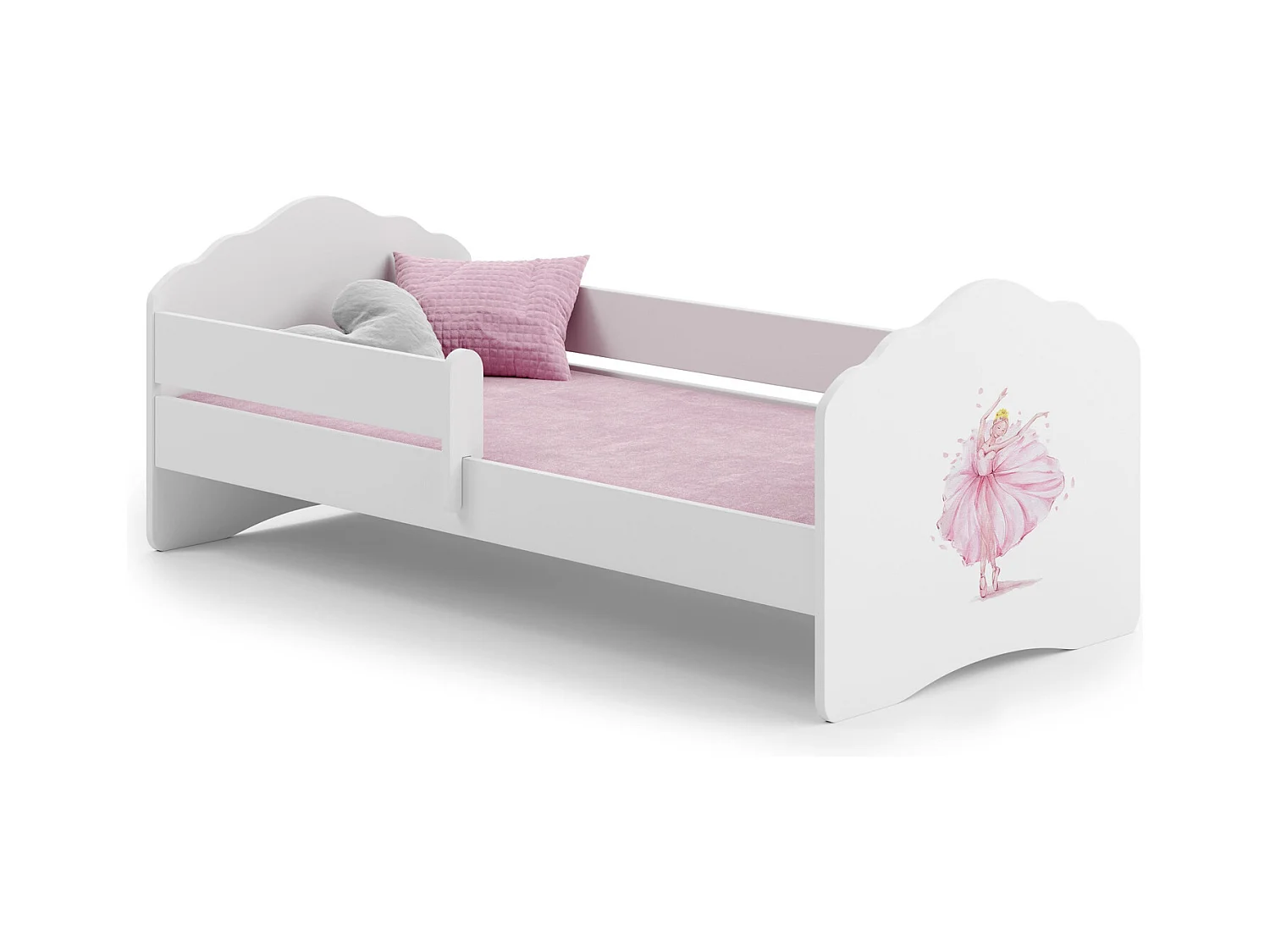 Cama Infantil Blanca 140x70 cm Dibujo Princesa Corona con Barandilla – Incluye Colchón de Espuma, Estructura Completa 144x78x65 cm, Diseño Seguro