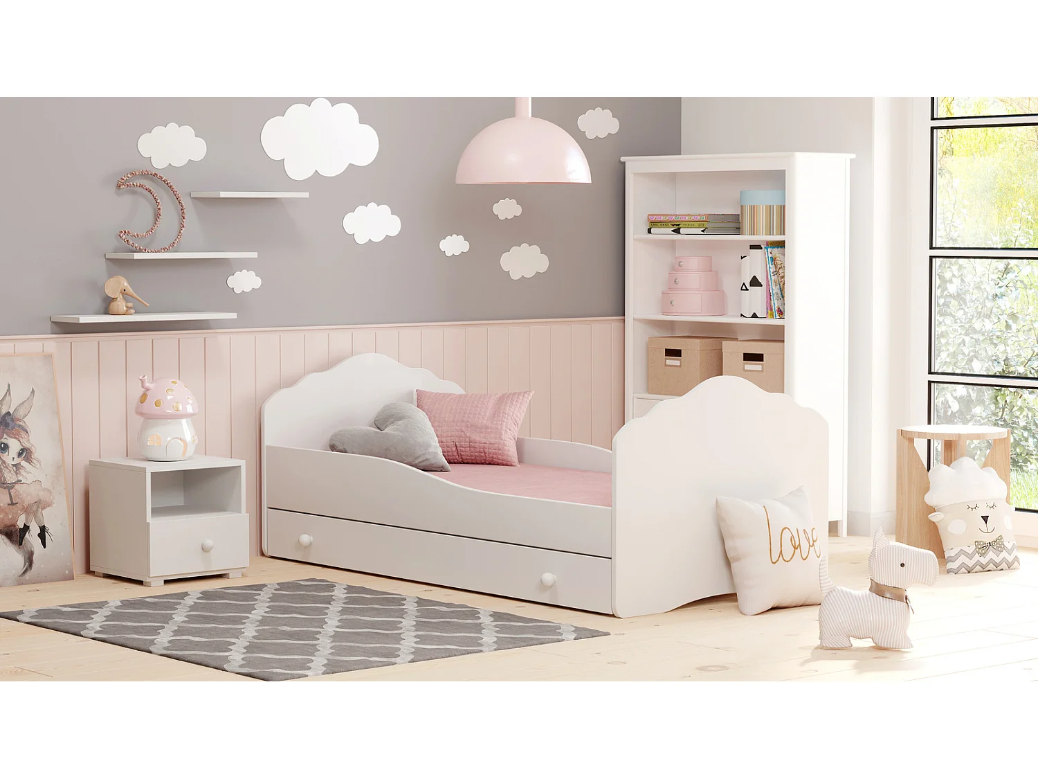 Cama Infantil Blanca 160x80 cm con Cajón y Laterales Perfilados – Incluye Colchón de Espuma, Estructura Completa 164x88x63 cm,Diseño Seguro y Compacto