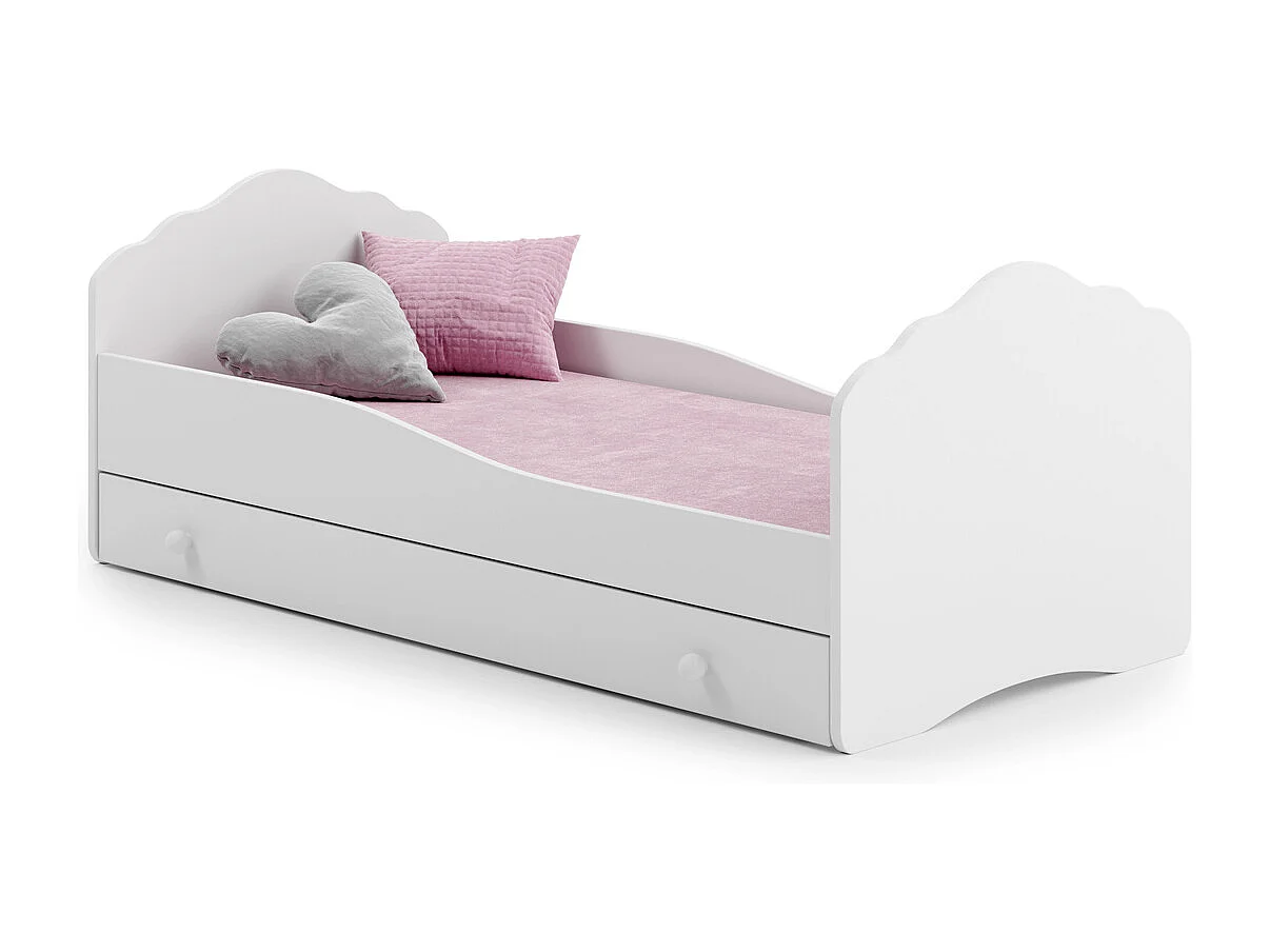Cama Infantil Blanca 160x80 cm con Cajón y Laterales Perfilados – Incluye Colchón de Espuma, Estructura Completa 164x88x63 cm,Diseño Seguro y Compacto