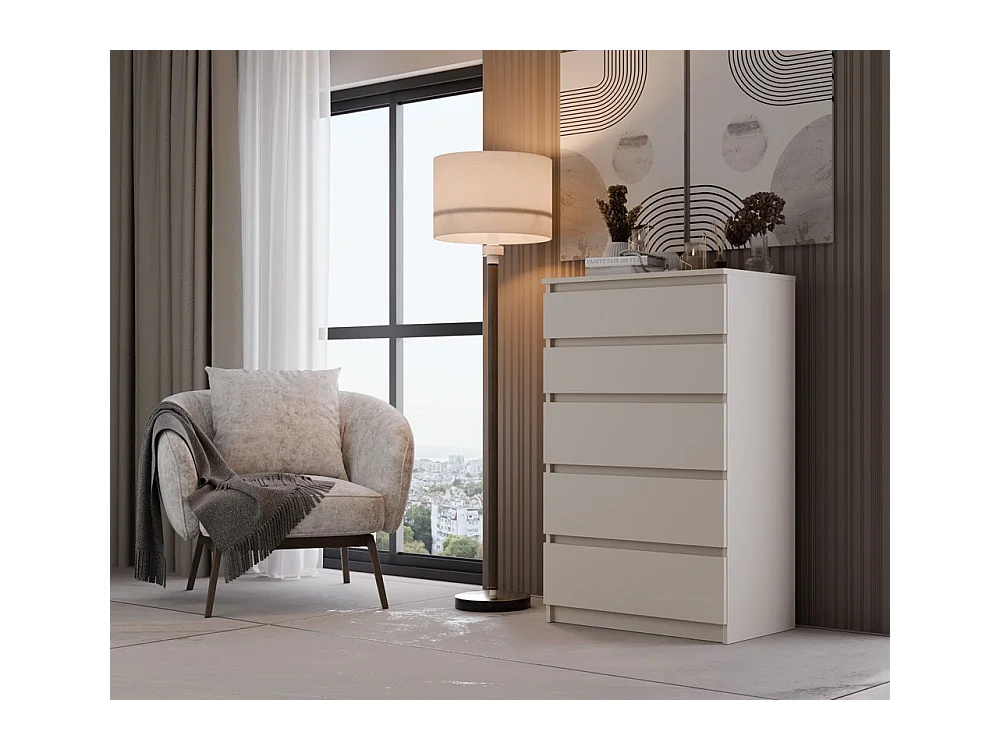 Cómoda de Dormitorio Moderna 70x109,5x40 cm – 5 Cajones con Guías Suaves – Color Cachemira