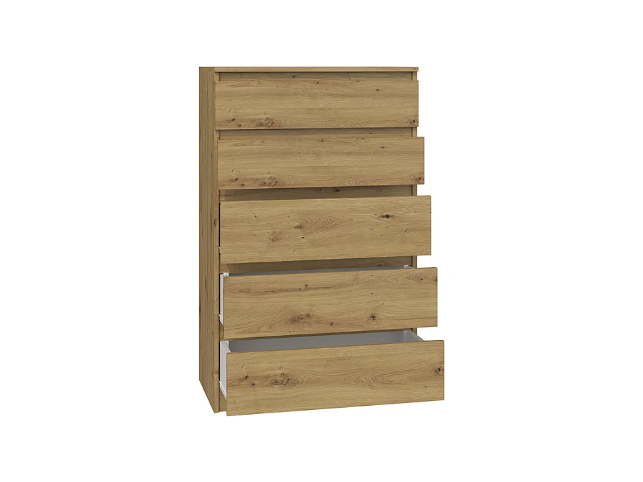 Cómoda de Dormitorio Moderna 70x109,5x40 cm – 5 Cajones con Guías Suaves – Color Roble Artesano