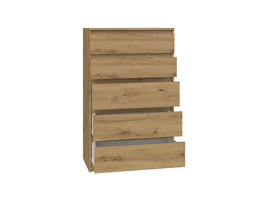 Cómoda de Dormitorio Moderna 70x109,5x40 cm – 5 Cajones con Guías Suaves – Color Roble Artesano