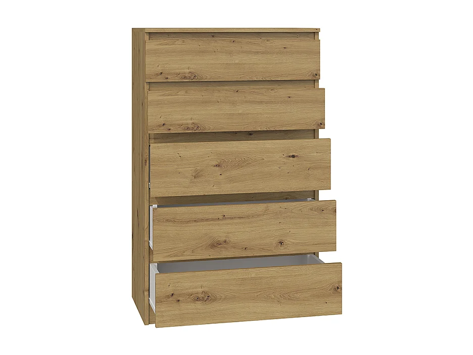 Cómoda de Dormitorio Moderna 70x109,5x40 cm – 5 Cajones con Guías Suaves – Color Roble Artesano