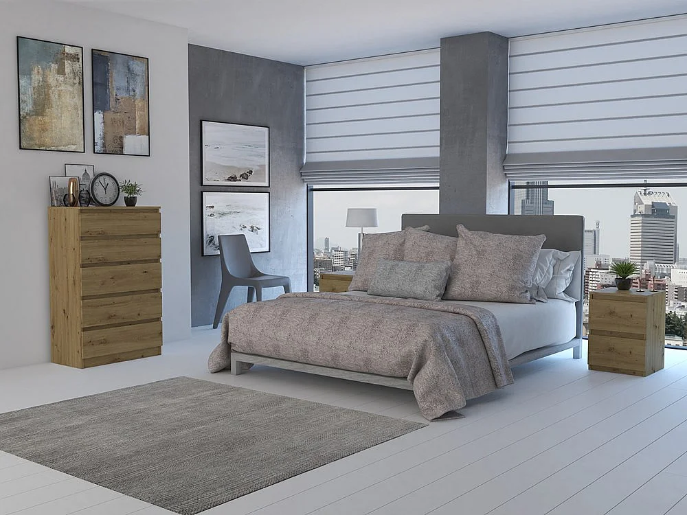 Cómoda de Dormitorio Moderna 70x109,5x40 cm – 5 Cajones con Guías Suaves – Color Roble Artesano