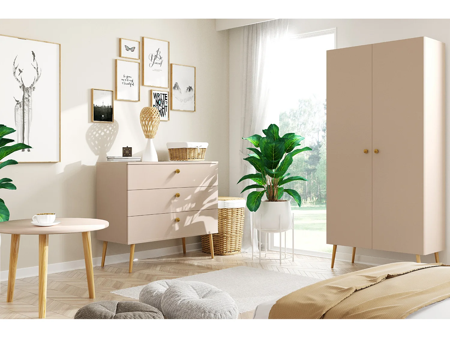 Cómoda Color Macchiato – Estilo Escandinavo – 100x85x41 cm – Con Patas Altas y 3 Cajones