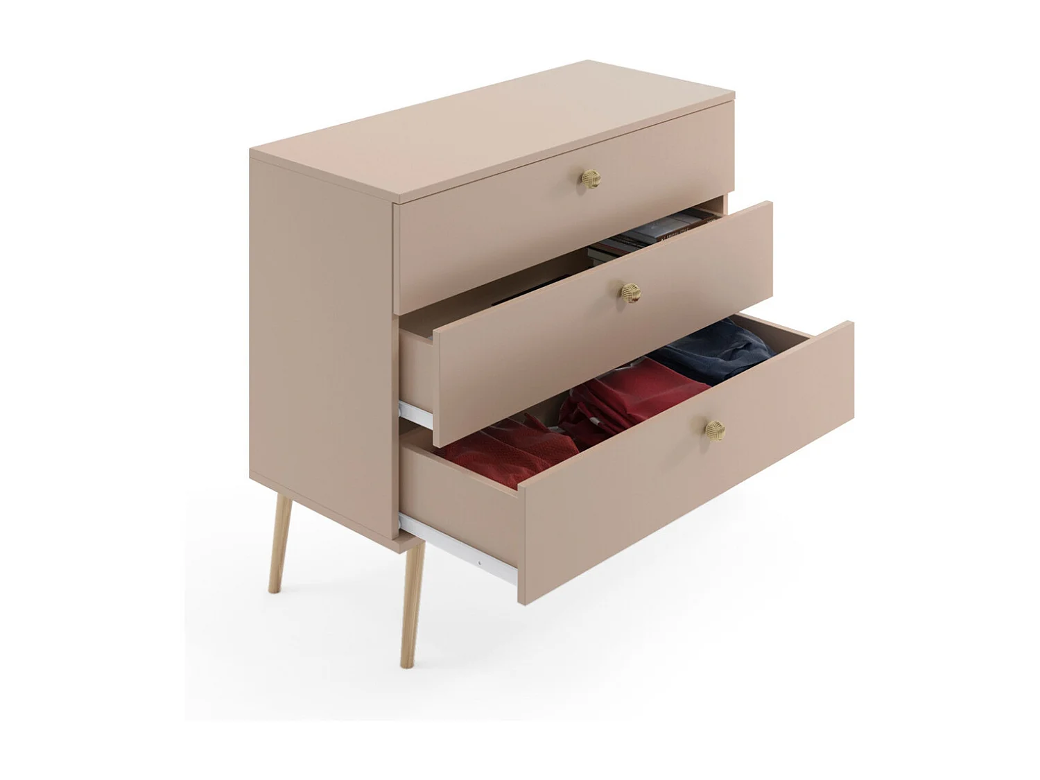 Cómoda Color Macchiato – Estilo Escandinavo – 100x85x41 cm – Con Patas Altas y 3 Cajones