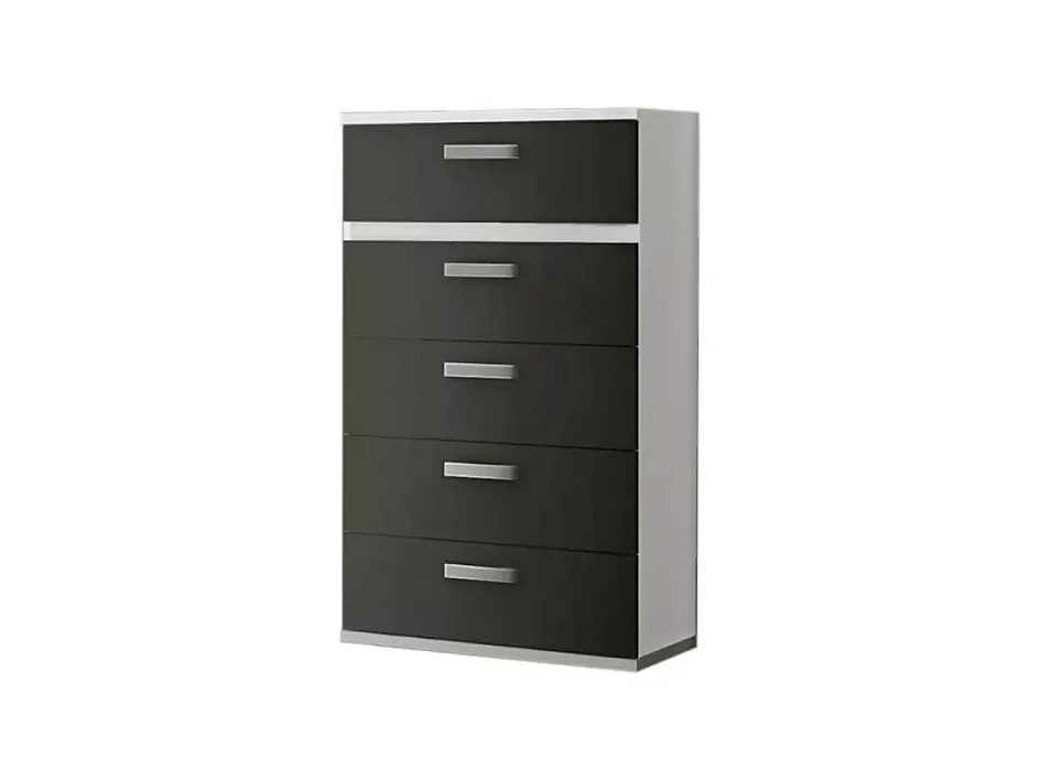 Sinfonier 5 Cajones, Cómoda, Almacenaje Dormitorio, Color Blanco y Grafito, Medidas: 60 cm (Largo) x 109,4 cm (Alto) x 39,6 cm de (Fondo) – Meyvaser