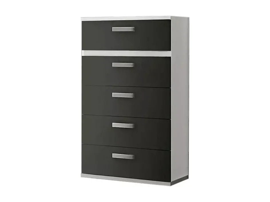 Sinfonier 5 Cajones, Cómoda, Almacenaje Dormitorio, Color Blanco y Grafito, Medidas: 60 cm (Largo) x 109,4 cm (Alto) x 39,6 cm de (Fondo) – Meyvaser