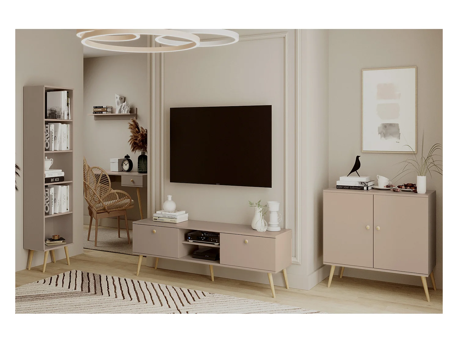 Cómoda Escandinava Color Macchiato de 2 Puertas – 100x85x42 cm – Con Patas Altas de Madera