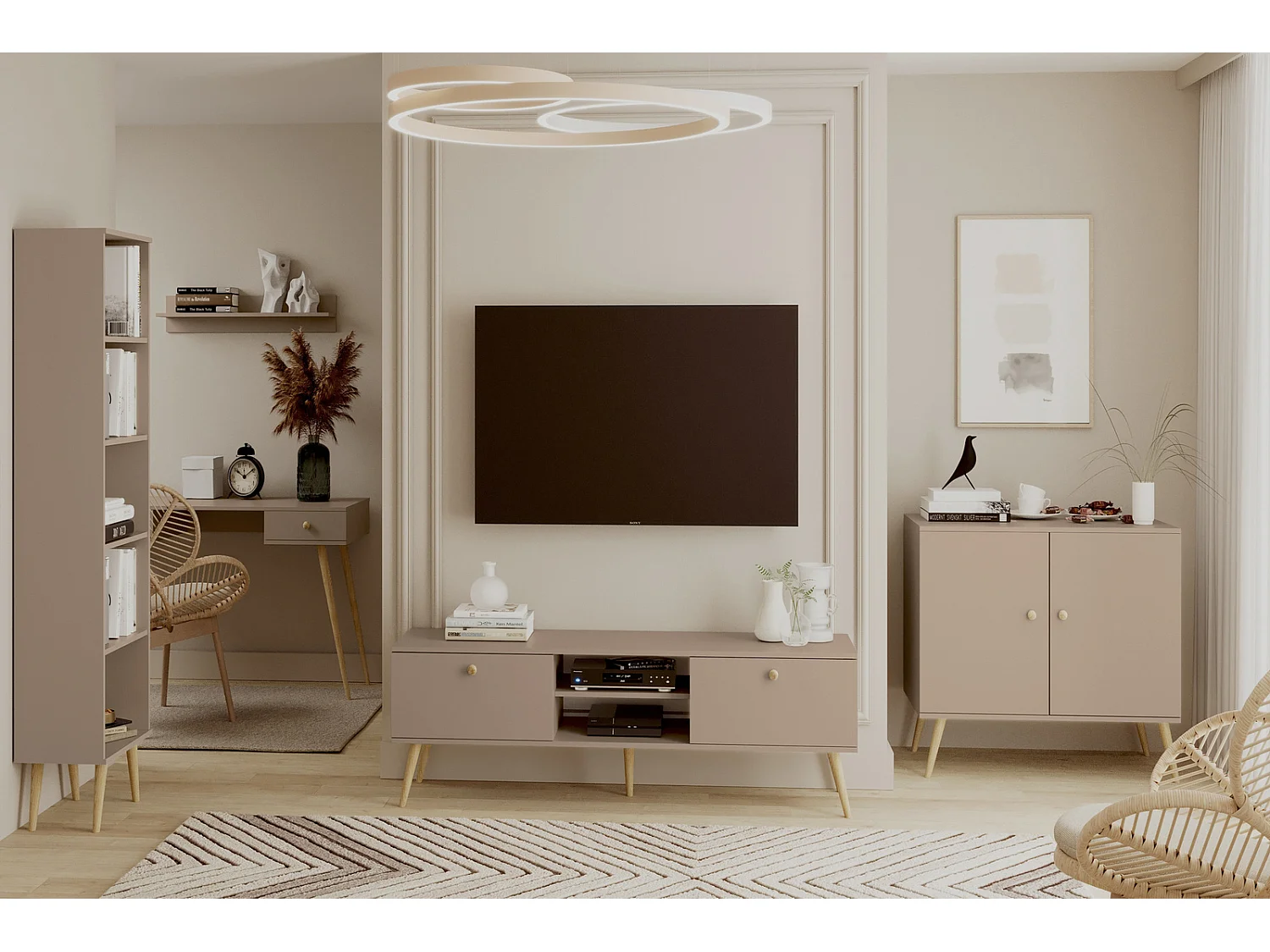 Cómoda Escandinava Color Macchiato de 2 Puertas – 100x85x42 cm – Con Patas Altas de Madera