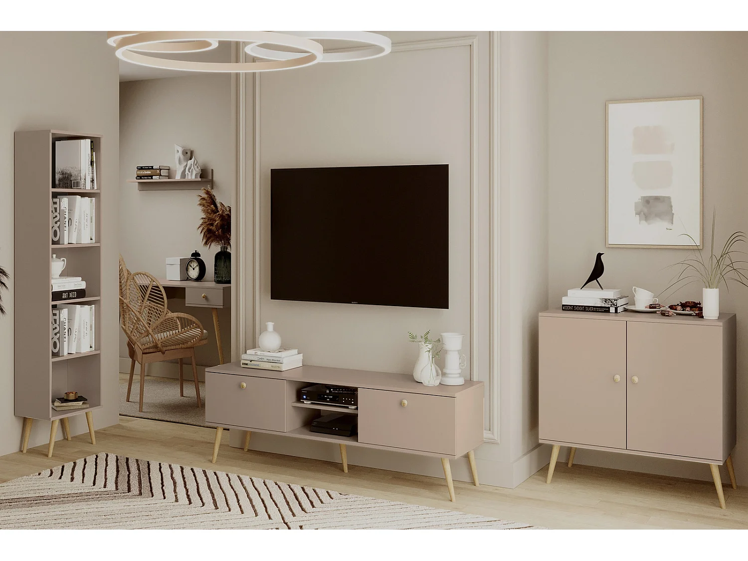 Cómoda Escandinava Color Macchiato de 2 Puertas – 100x85x42 cm – Con Patas Altas de Madera