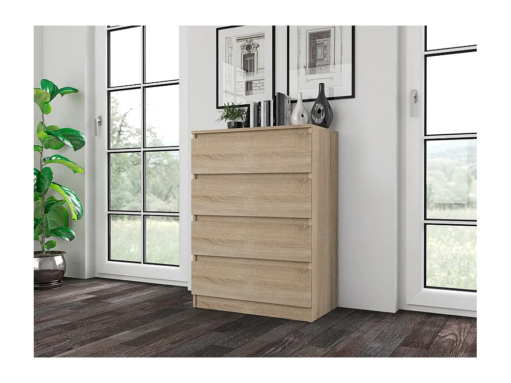 Cómoda de Dormitorio Moderna 70x97x40 cm – 4 Cajones con Guías Suaves – Color Roble Sonoma