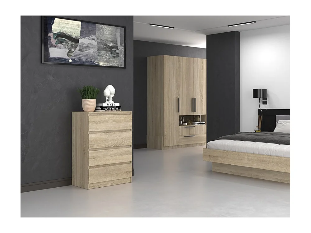 Cómoda de Dormitorio Moderna 70x97x40 cm – 4 Cajones con Guías Suaves – Color Roble Sonoma