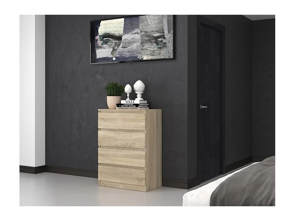 Cómoda de Dormitorio Moderna 70x97x40 cm – 4 Cajones con Guías Suaves – Color Roble Sonoma