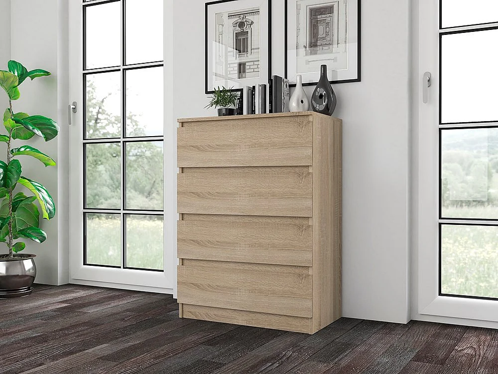 Cómoda de Dormitorio Moderna 70x97x40 cm – 4 Cajones con Guías Suaves – Color Roble Sonoma