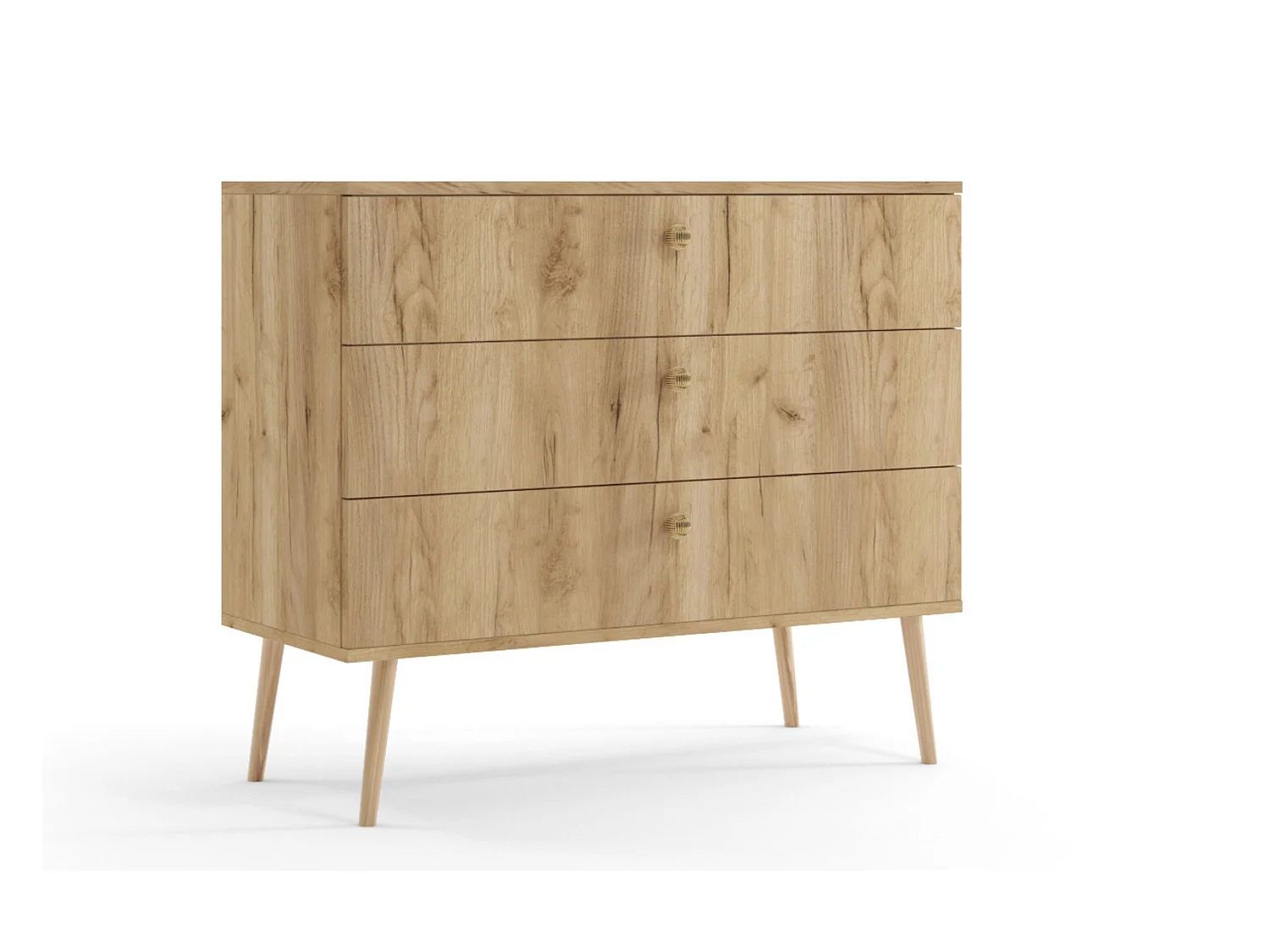 Cómoda Color Roble Artesano – Estilo Escandinavo – 100x85x41 cm – Con Patas Altas y 3 Cajones