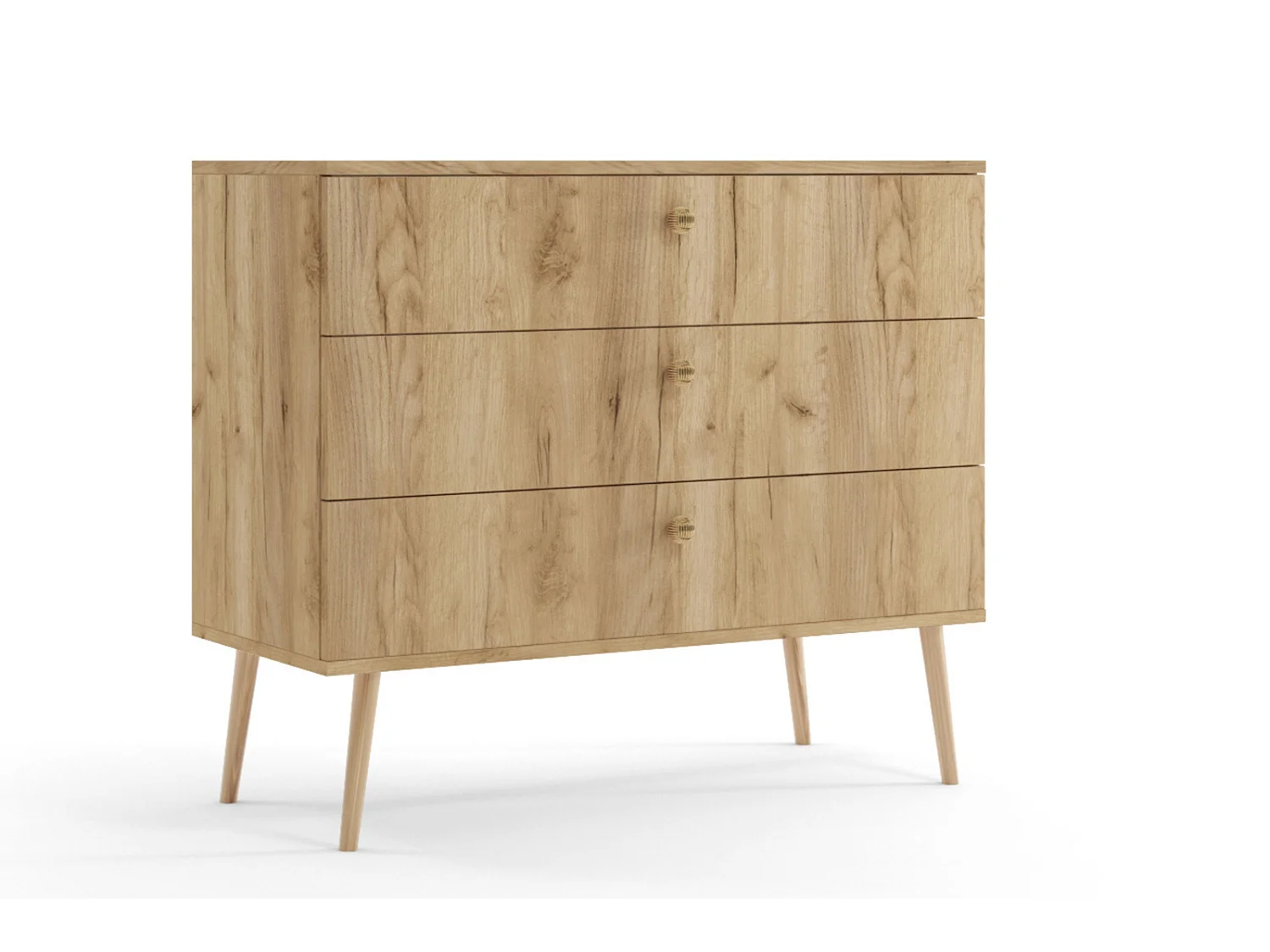 Cómoda Color Roble Artesano – Estilo Escandinavo – 100x85x41 cm – Con Patas Altas y 3 Cajones