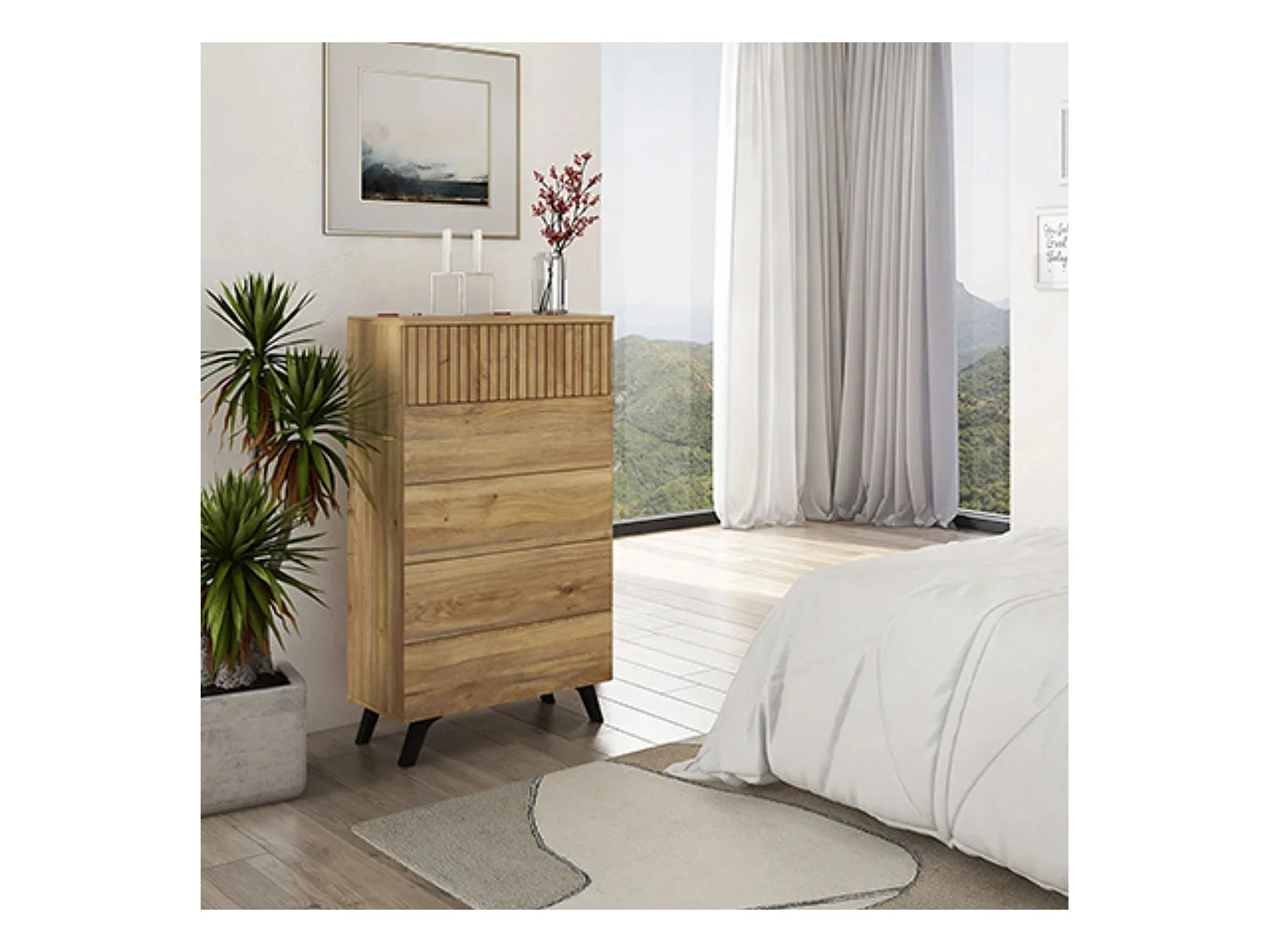 Meyvaser - Sinfonier con 5 Cajones y con Patas, Comoda Cajonera Dormitorio, Color Mauvella-rayas, 60cm (Ancho) x 118,5cm (Alto) x 37,8cm (Fondo)