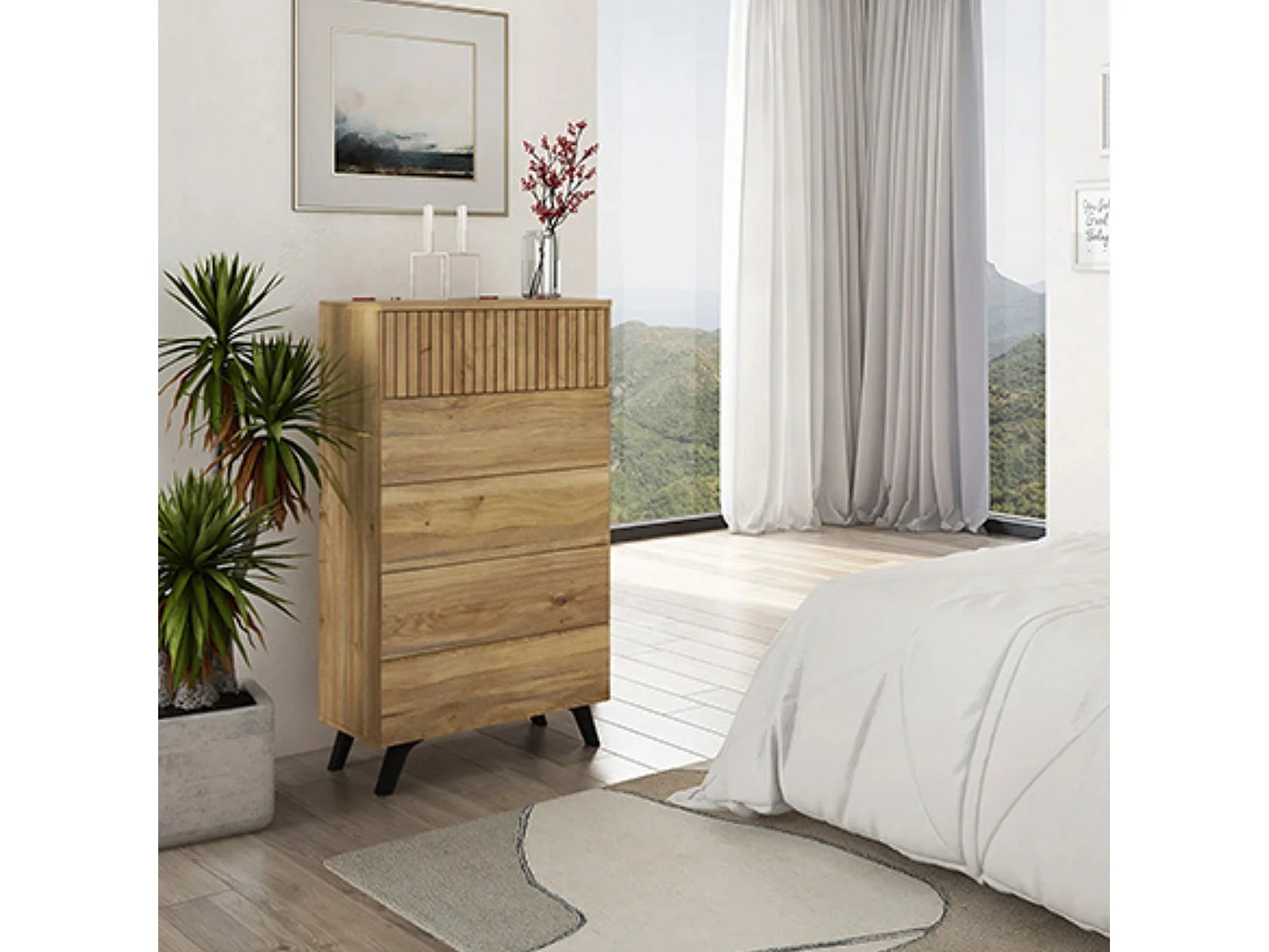 Meyvaser - Sinfonier con 5 Cajones y con Patas, Comoda Cajonera Dormitorio, Color Mauvella-rayas, 60cm (Ancho) x 118,5cm (Alto) x 37,8cm (Fondo)