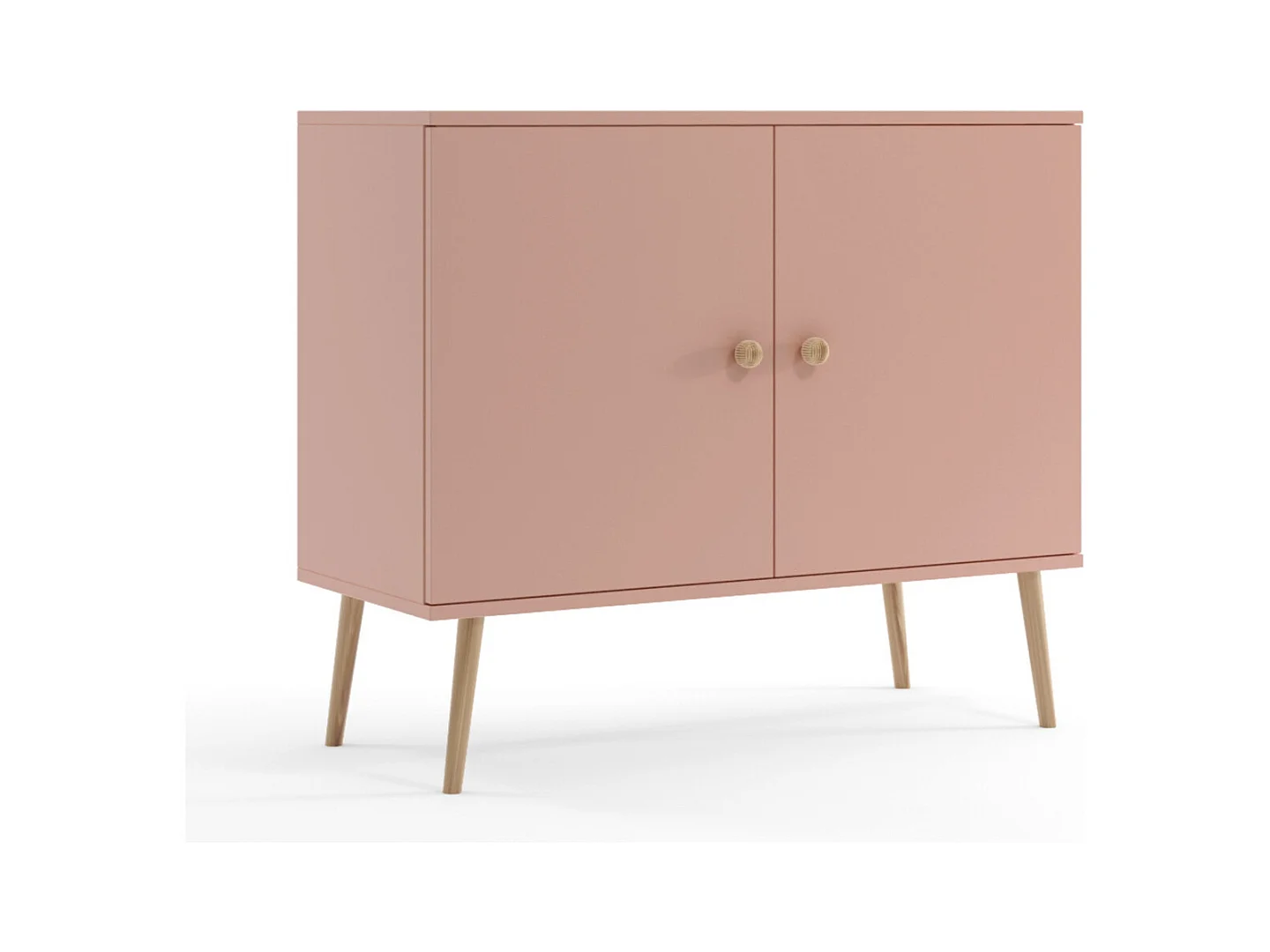 Cómoda Escandinava Color Rosa de 2 Puertas – 100x85x42 cm – Con Patas Altas de Madera