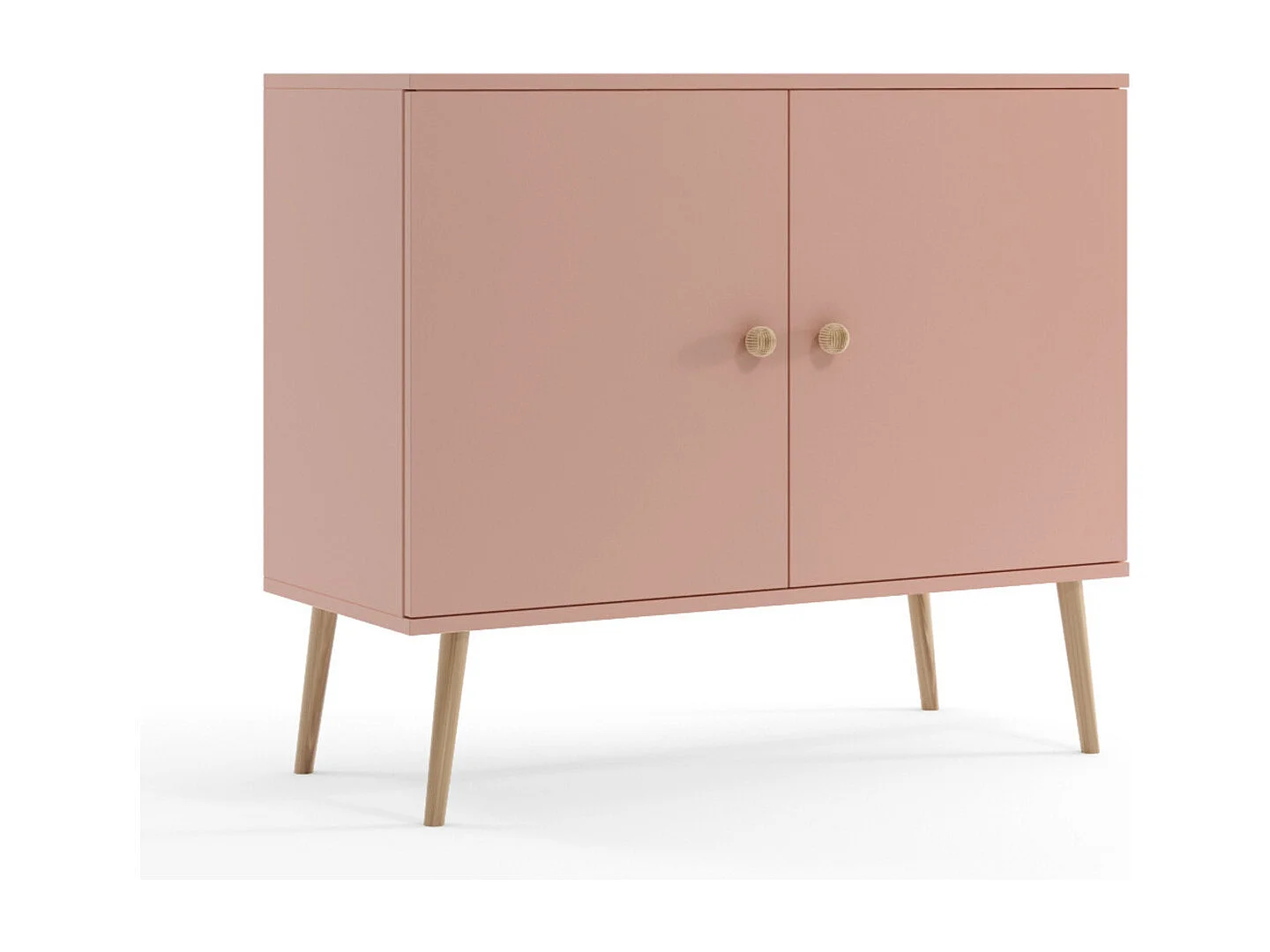 Cómoda Escandinava Color Rosa de 2 Puertas – 100x85x42 cm – Con Patas Altas de Madera