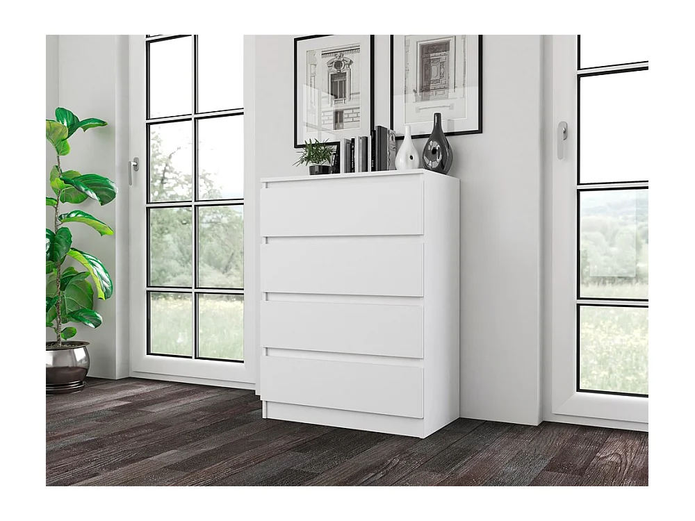 Cómoda de Dormitorio Moderna 70x97x40 cm – 4 Cajones con Guías Suaves – Color Blanco