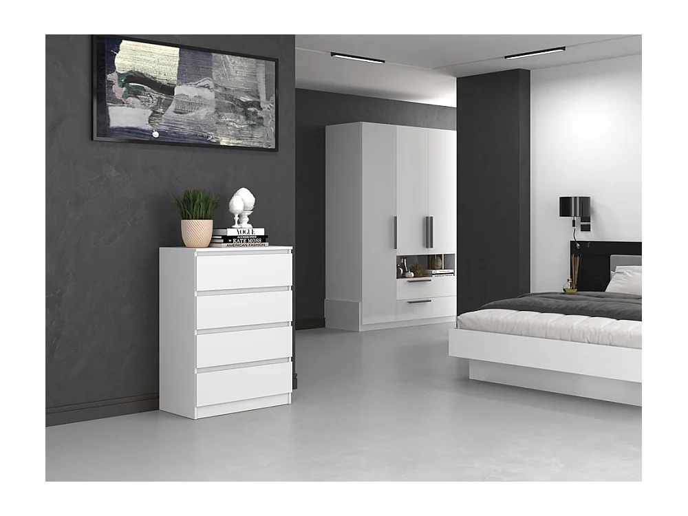 Cómoda de Dormitorio Moderna 70x97x40 cm – 4 Cajones con Guías Suaves – Color Blanco